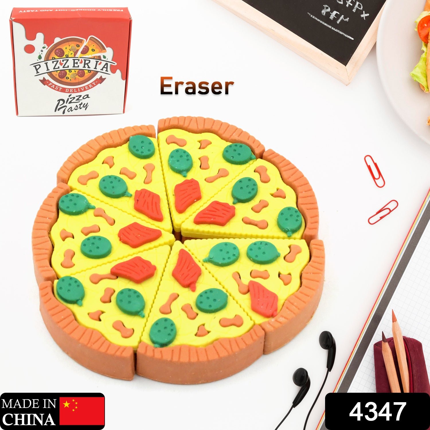 3D Pizza Slices Eraser Set – Fancy & Colorful Stationery for Kids & Gifts (7 slice) - Image 2