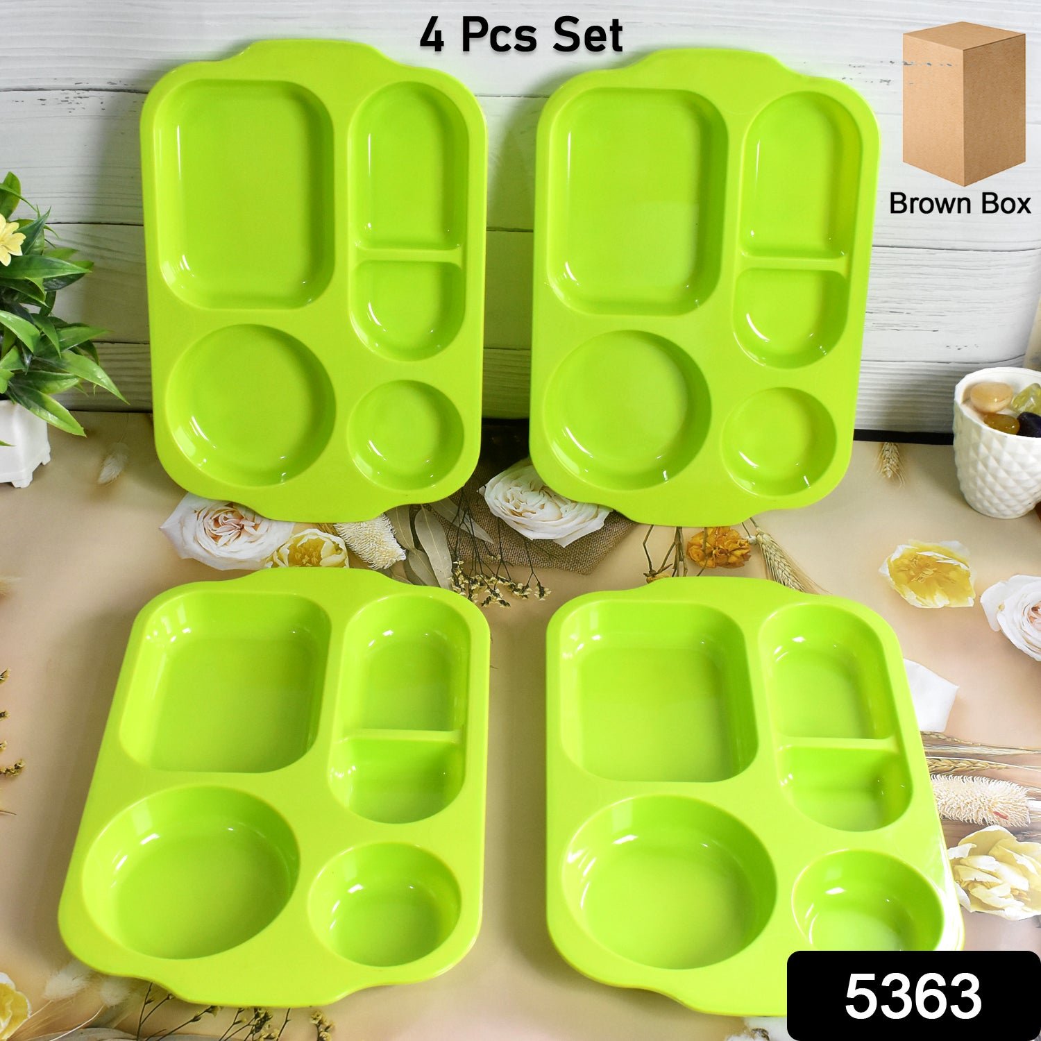 Unbreakable Plastic Food Plates / Biodegradable 5 Compartment Square Plate for Food - Image 2