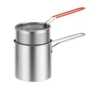 Small Deep Frying Pot With Strainer Basket (2 Pc Set / 1200 ML))