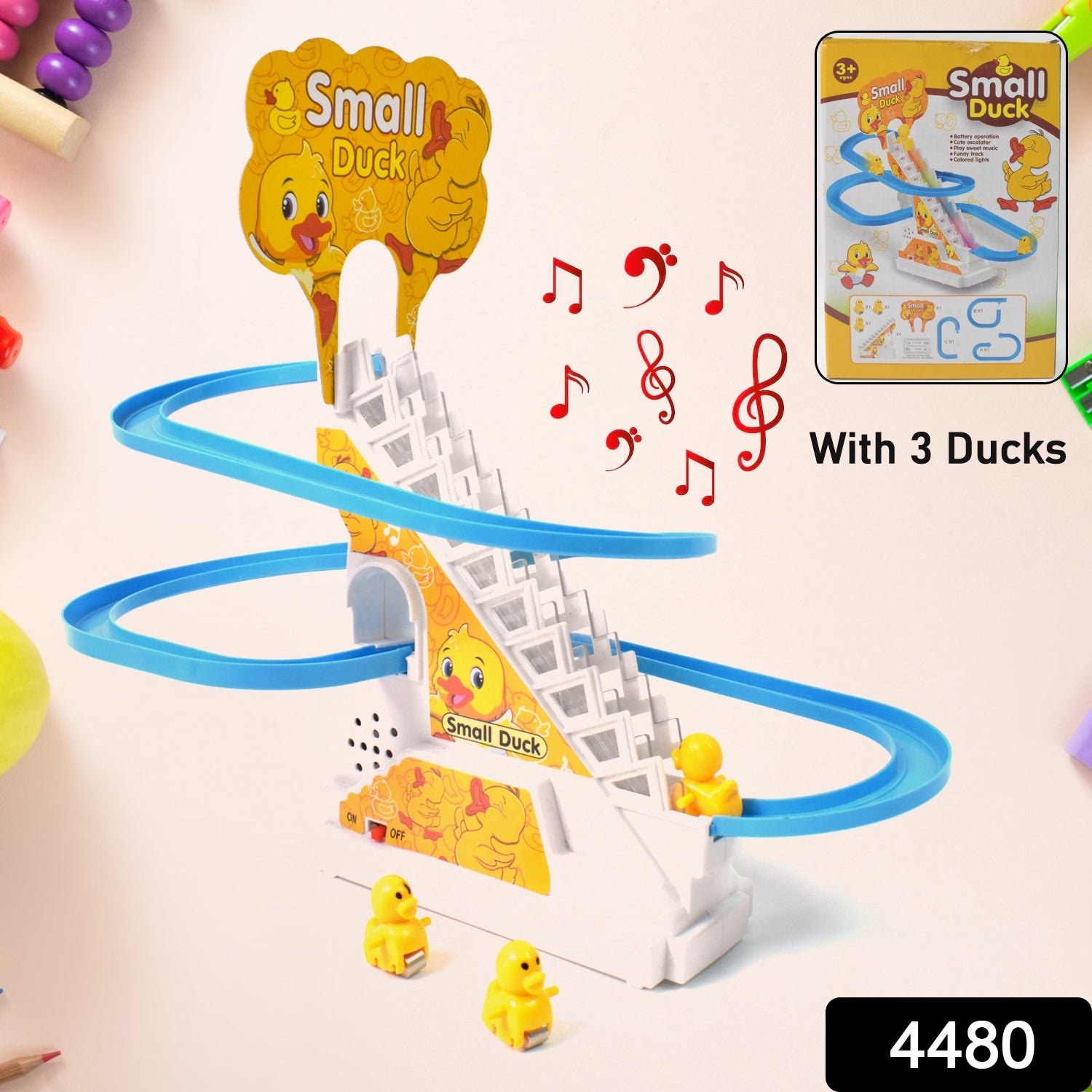 Duck Climb Stairs Toy Roller Coaster with Flashing Lights & Music (3 Ducks) - Image 2