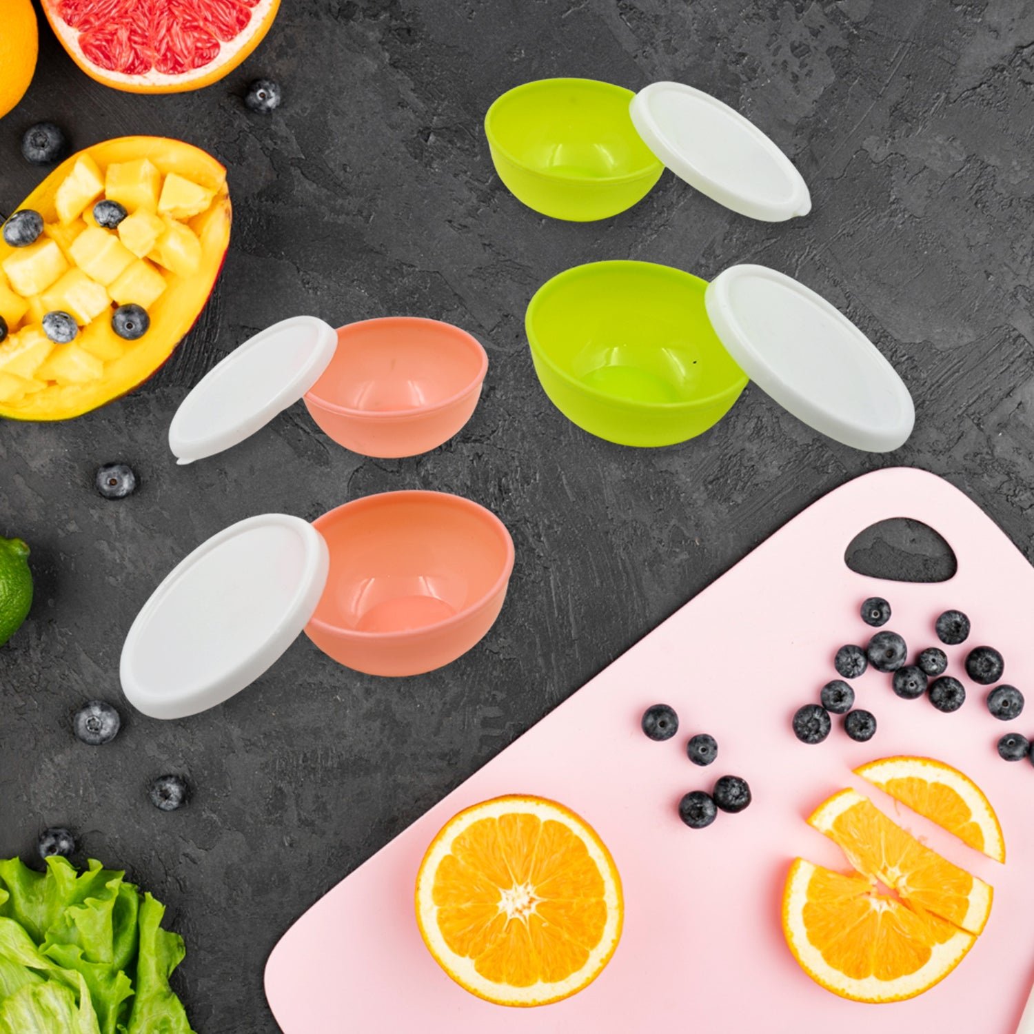 Multipurpose Small Round Plastic Bowl / Katori With Lid, Microwave Safe Reusable Lightweight Bowl, Dishwasher Safe Chutney Bowl (4 Pcs Set) - Image 5