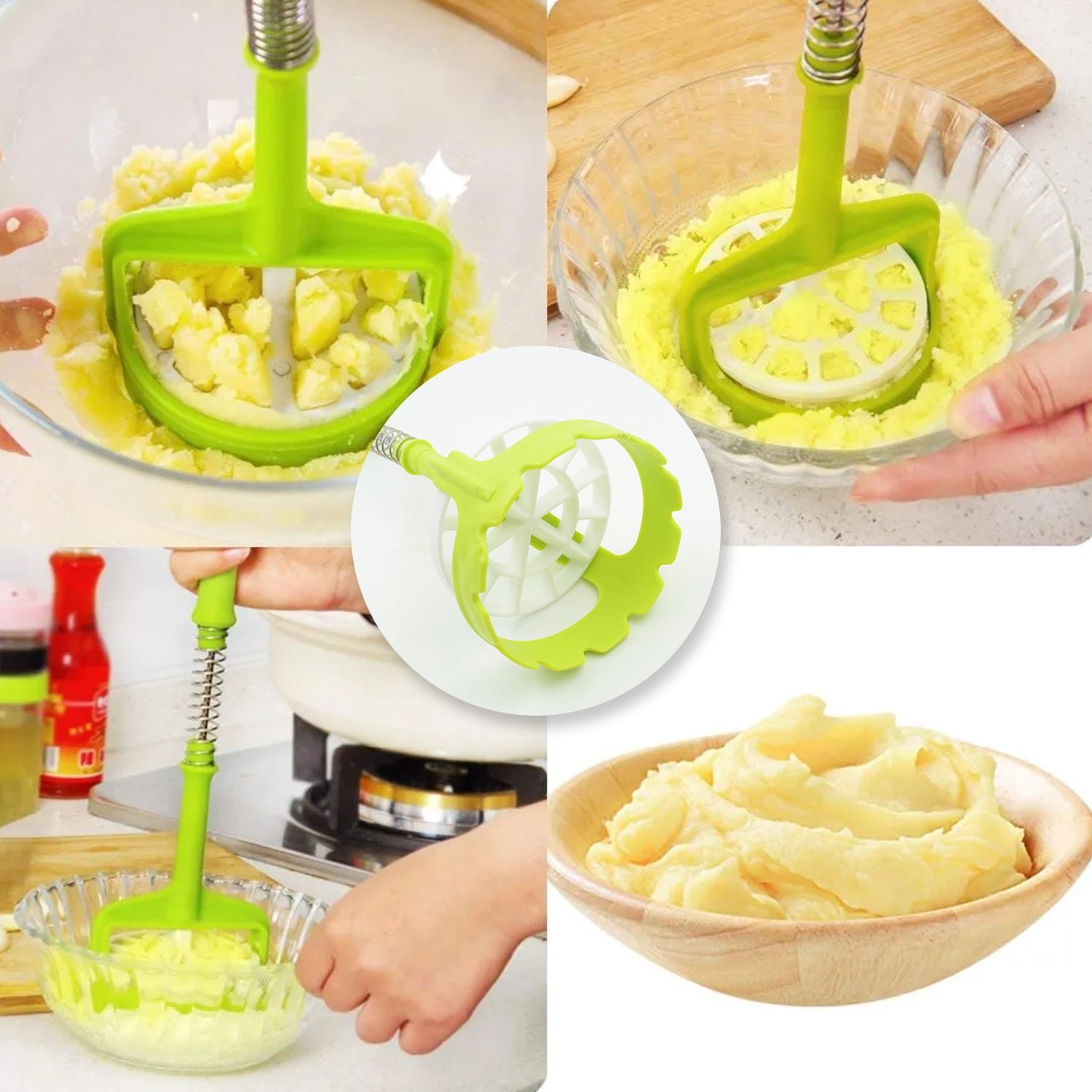 Multi Functional One-Handed Plastic Manual Mashed Potatoes Masher, Mash Sweet Potato Masher with Comfort Grip and Stainless-Steel Spring Design for Nonstick Pans (1 Pc) - Image 3