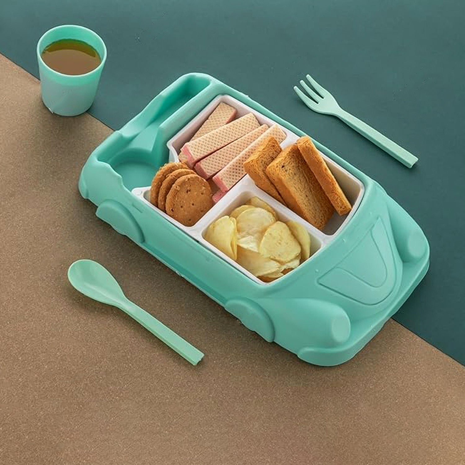 Kid's Car Shaped Plates Cup / Lunch Box Dinnerware Set (4 Pcs Set / 1000 ML Lunch Box) - Image 6