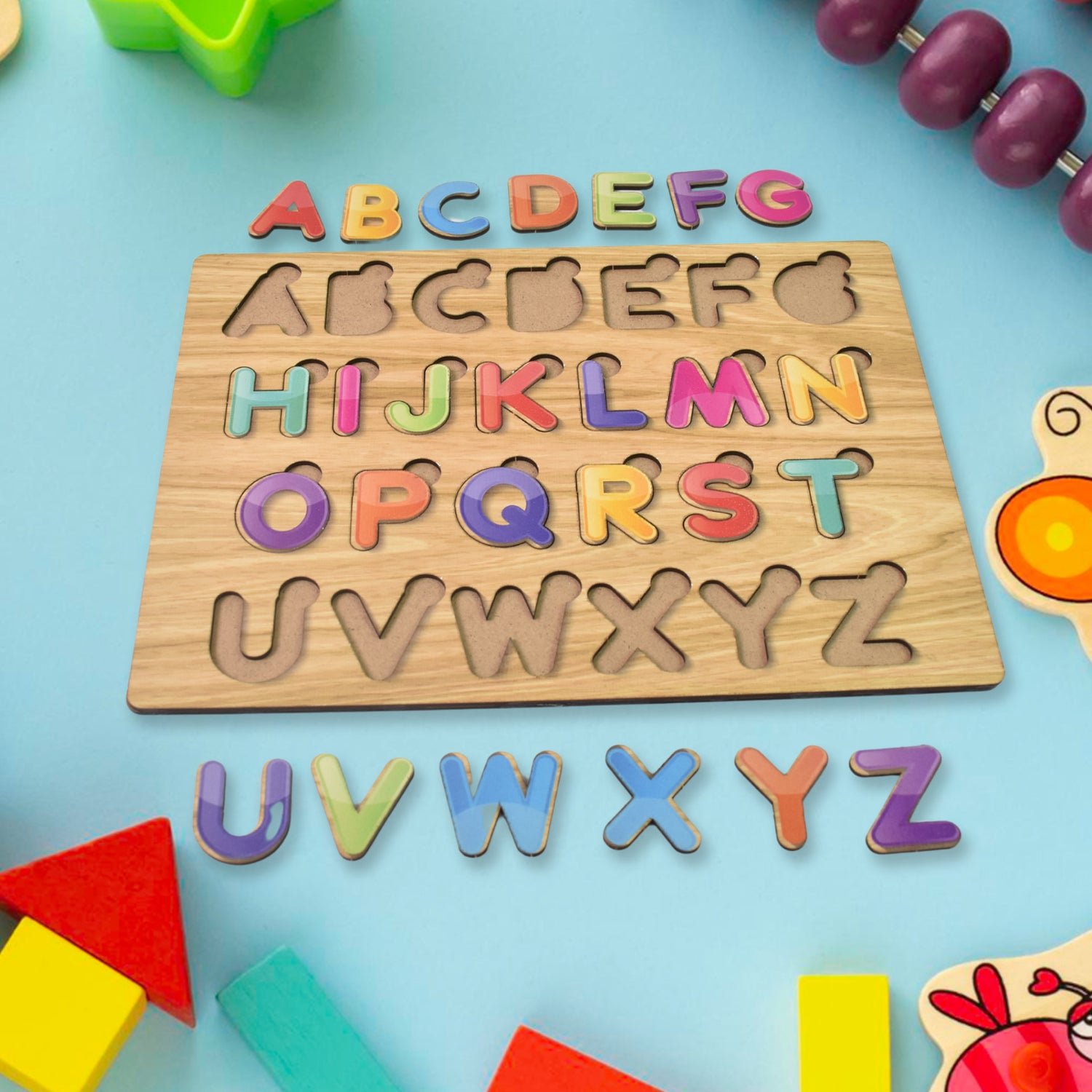 Wooden Puzzle Board ABC Letters Shapes Educational Learning Toys (1 Set) - Image 6