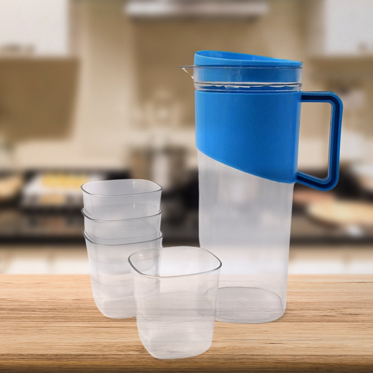 Transparent Stylish Premium Jug with Elegant Handle (2000 ML Jug Approx & 4 Pcs Plastic Glass) - Image 6