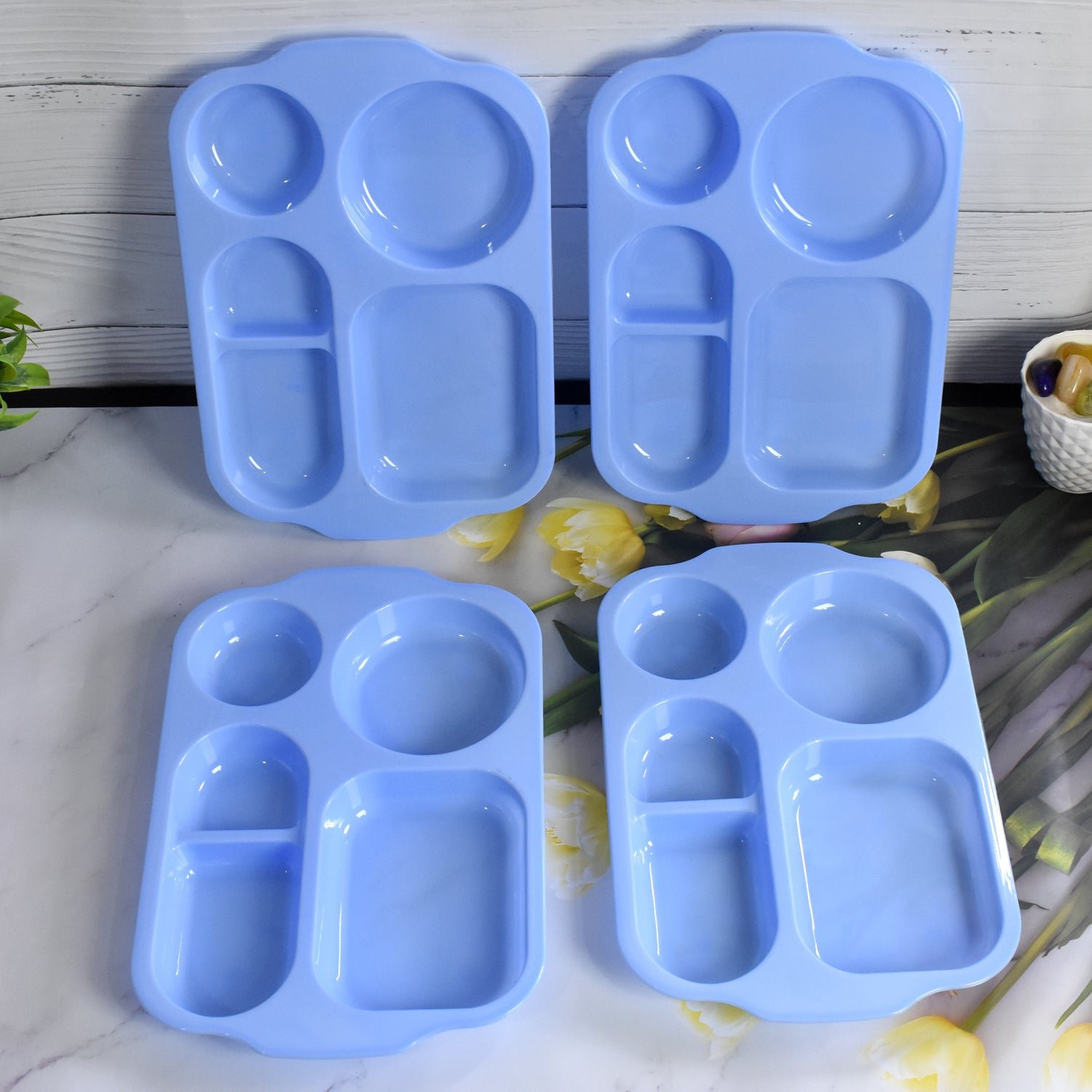 Unbreakable Plastic Food Plates / Biodegradable 5 Compartment Square Plate for Food - Image 6