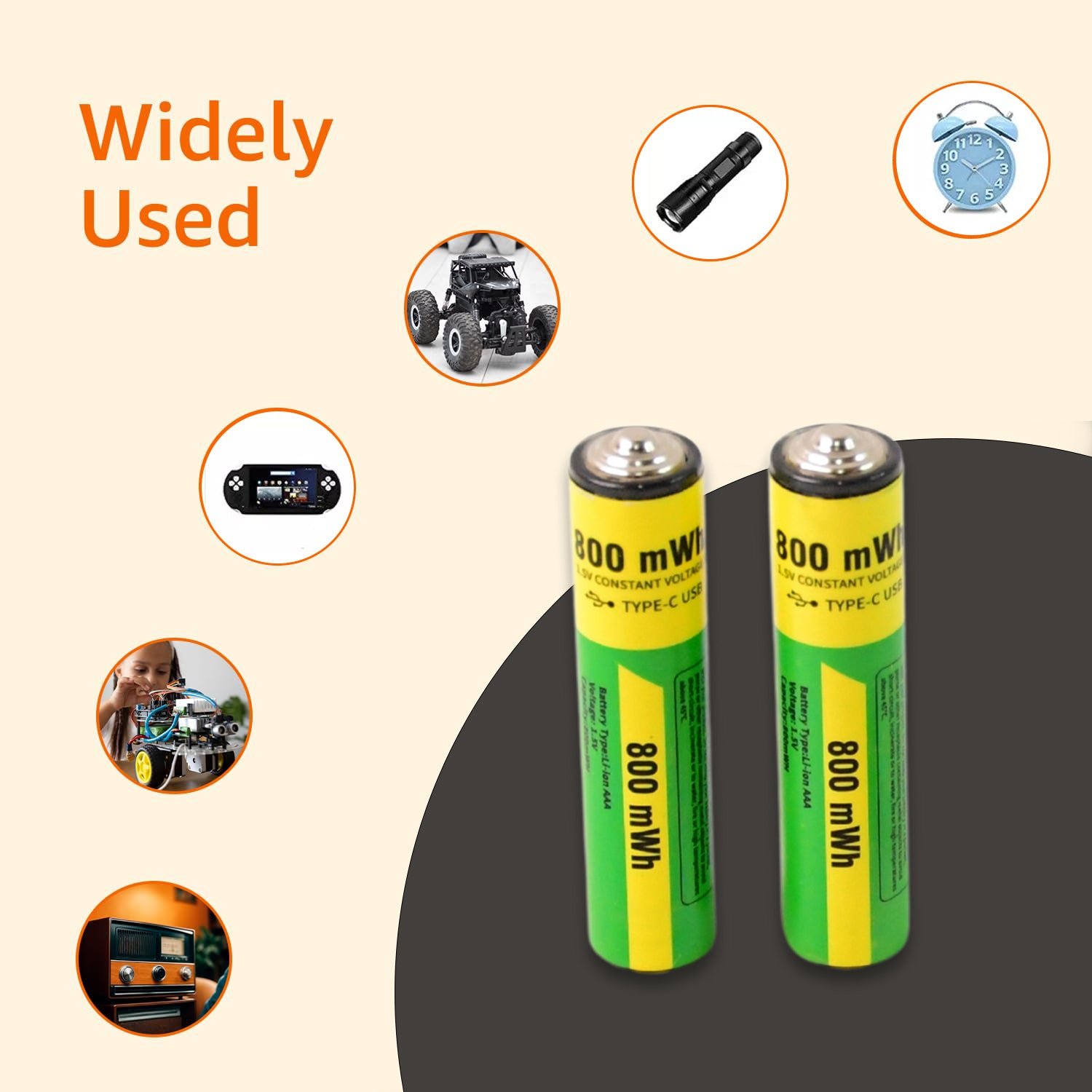 AAA Rechargeable 800 mWh Batteries With Recharging Cable (2 Pc Set) - Image 6