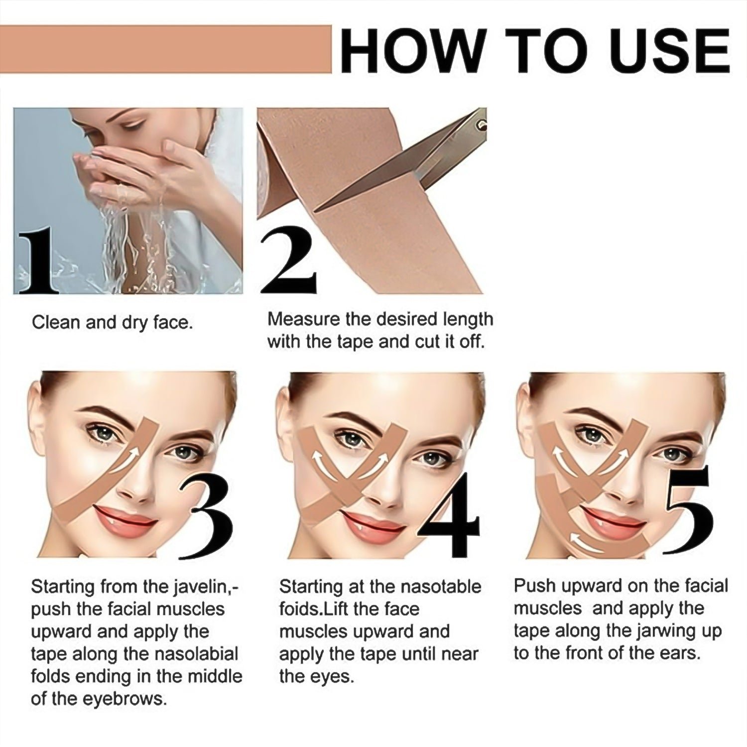 Face Lifting Tape, Myofascial Face Tightening Tape, 2.5 cm x 5 m Approx (1 Pc) - Image 7