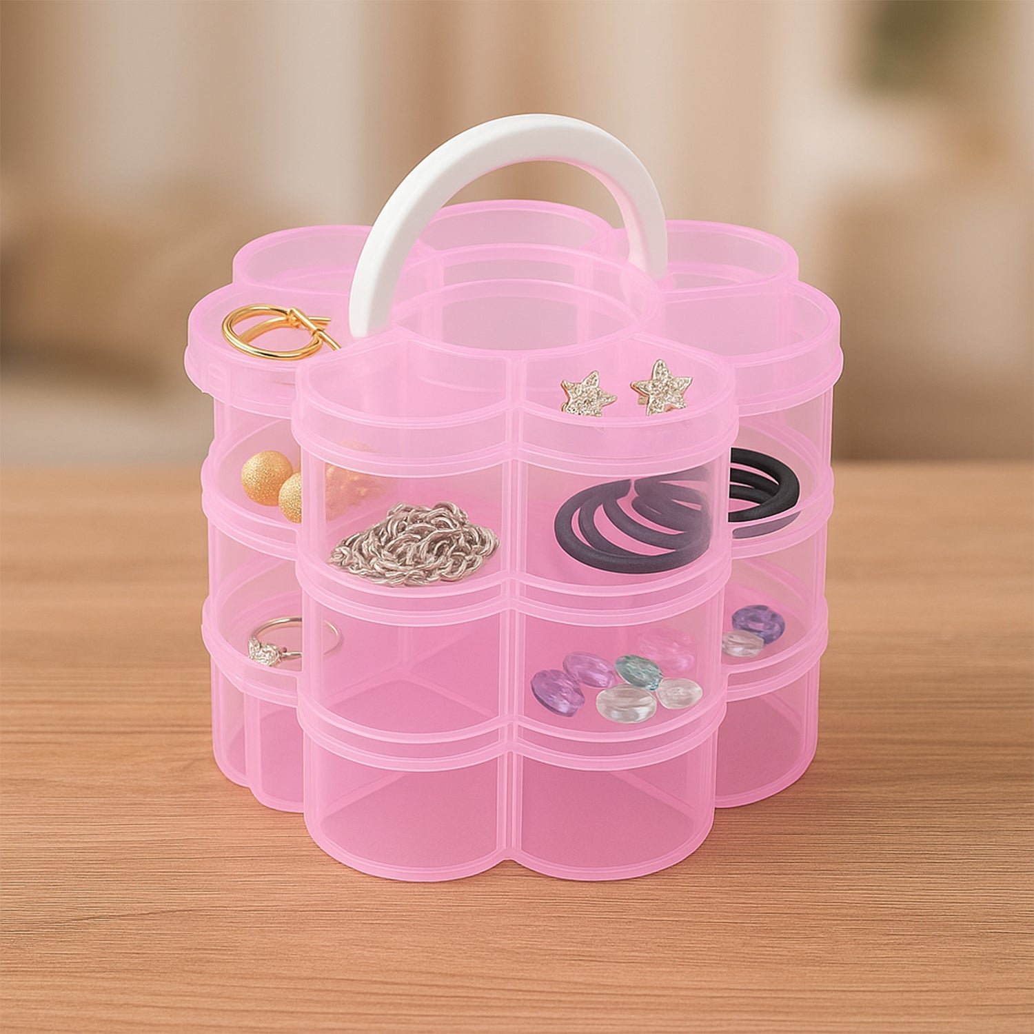 3-Layer Transparent Plastic Flower-Shaped Storage Box with 9 Grids - Image 6