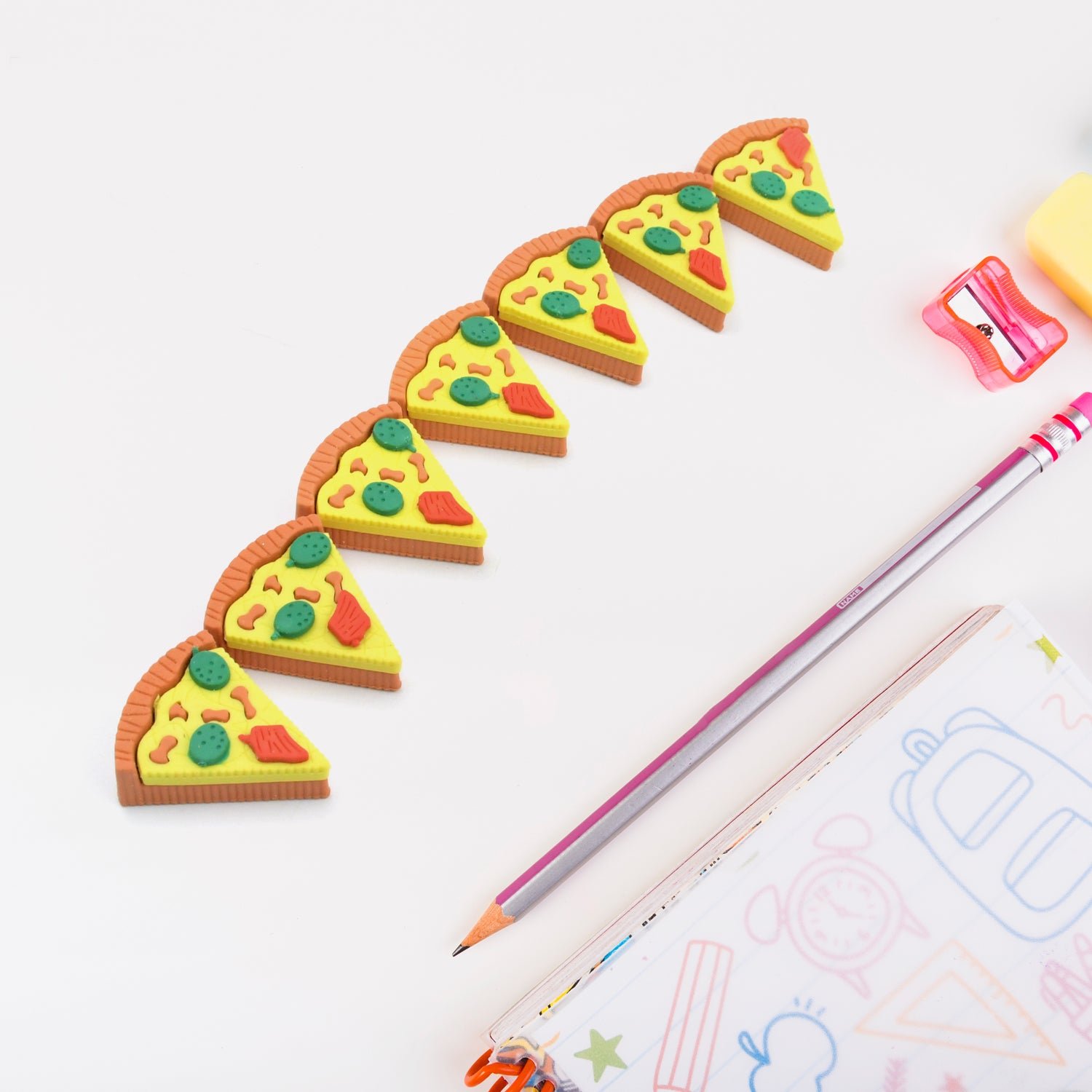3D Pizza Slices Eraser Set – Fancy & Colorful Stationery for Kids & Gifts (7 slice) - Image 3