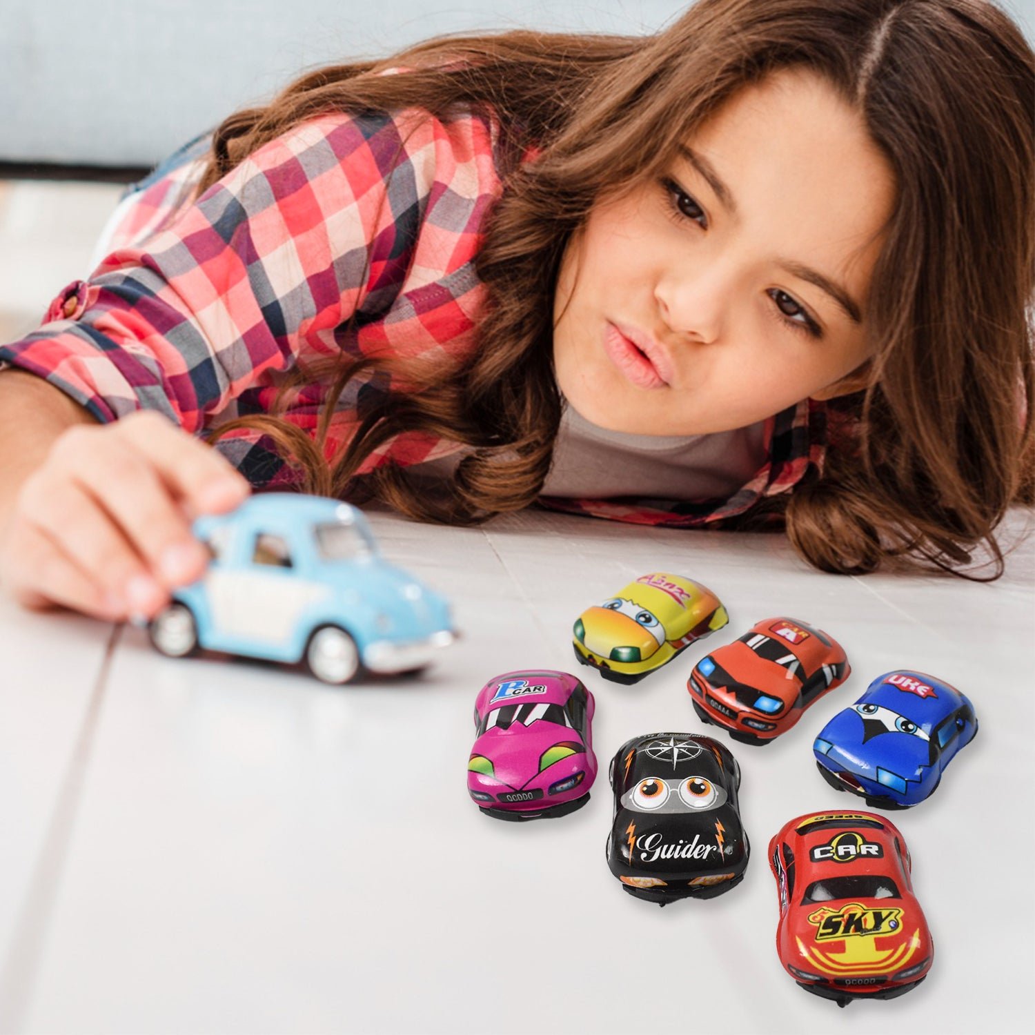 Mini Pull Back Car & Aeroplane PVC Plastic Pull Back Car Cartoon Toys (12 Pcs Set) - Image 7