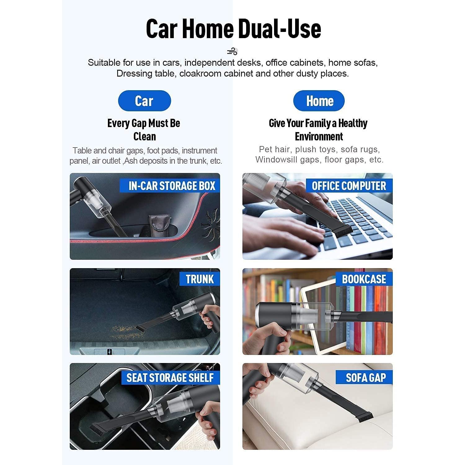 2 in 1 Wireless Vacuum Cleaner – 120W Handheld USB Rechargeable for Home & Car (1 Pc) - Image 5