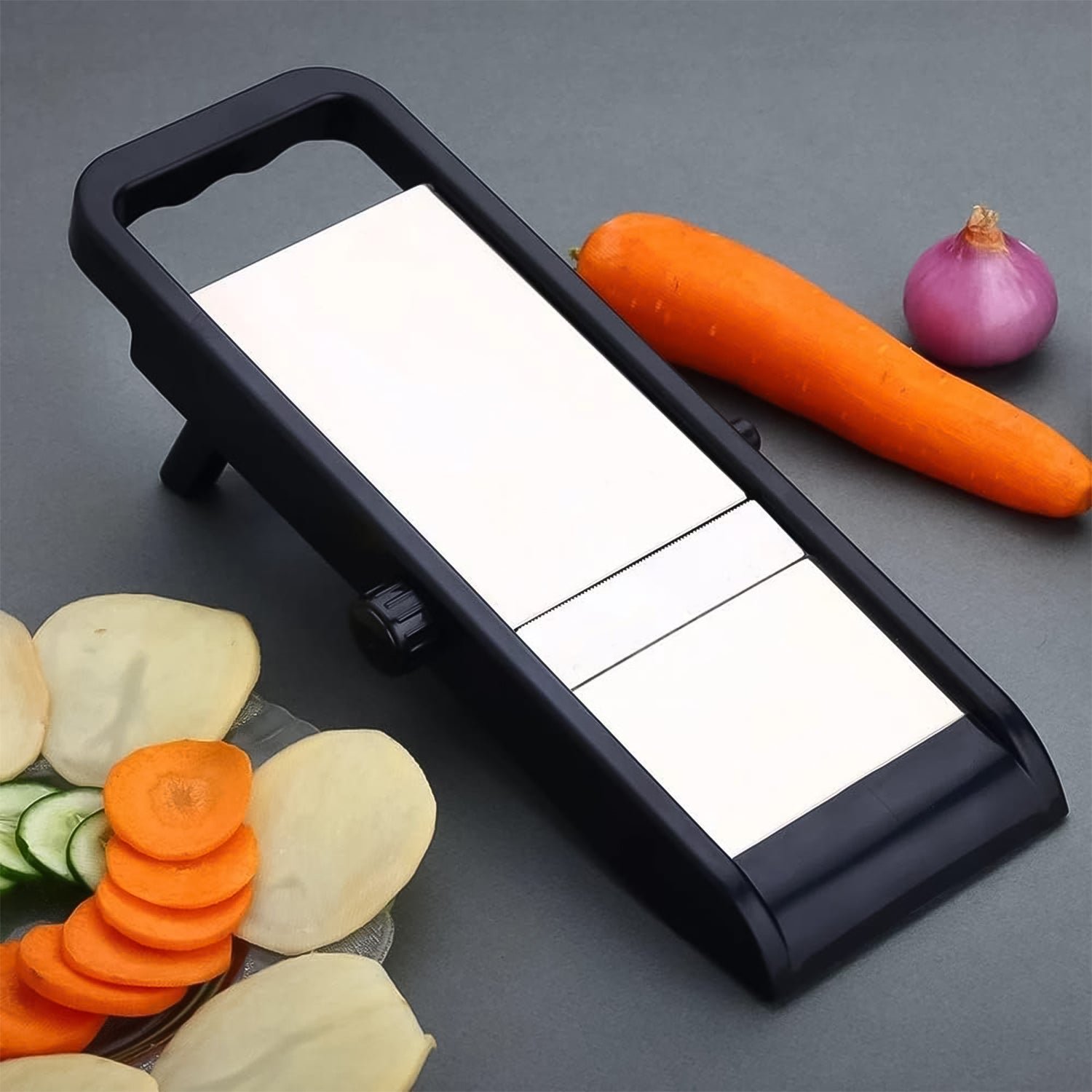 Adjustable Slicer, Stainless Steel and Plastic Premium Multipurpose Potato / Onion Slicer and Grater (1 Pc) - Image 7