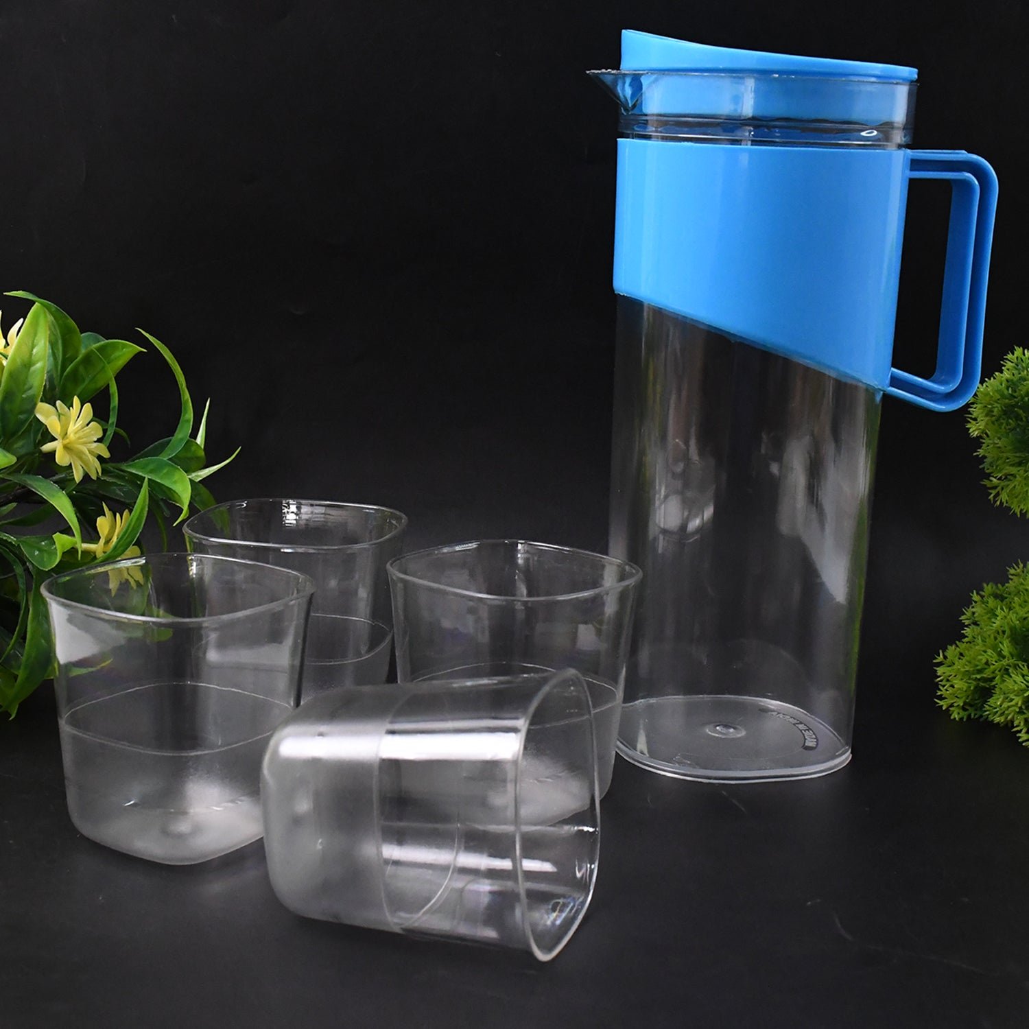Transparent Stylish Premium Jug with Elegant Handle (2000 ML Jug Approx & 4 Pcs Plastic Glass) - Image 8