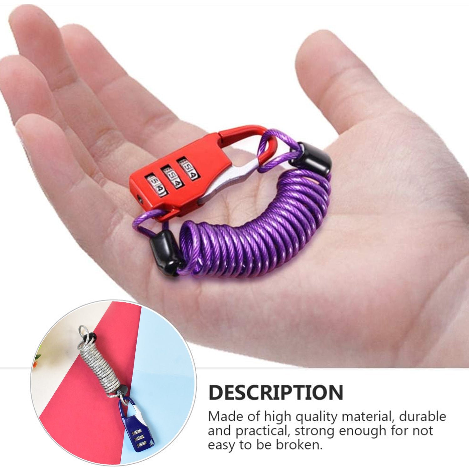 Anti-theft Dial Lock, Padlock, 3-Digit, Built-In Wire (1 Pc) - Image 8