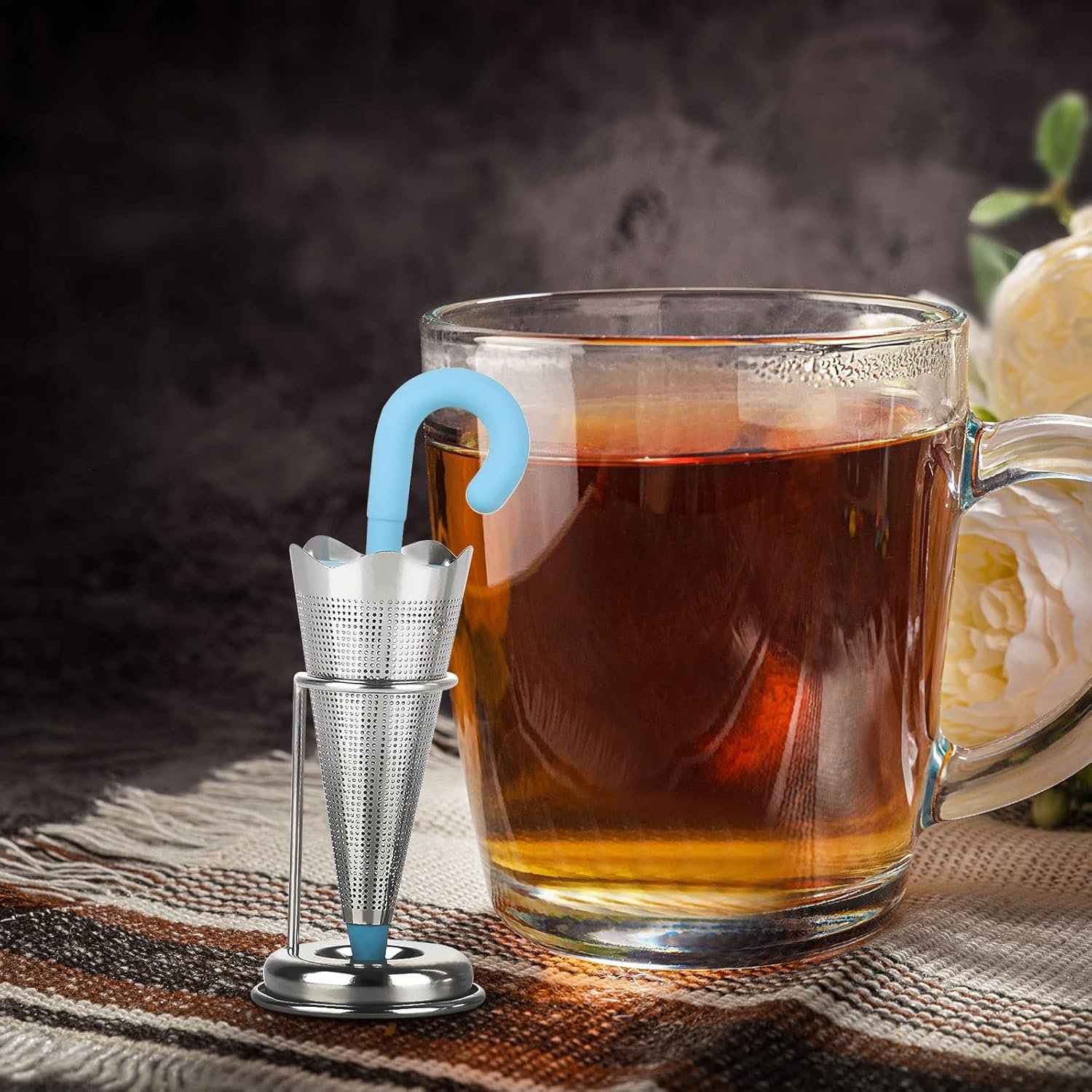 Reusable Cute Umbrella Tea Strainer With Tray / Stand (1 Pc) - Image 9