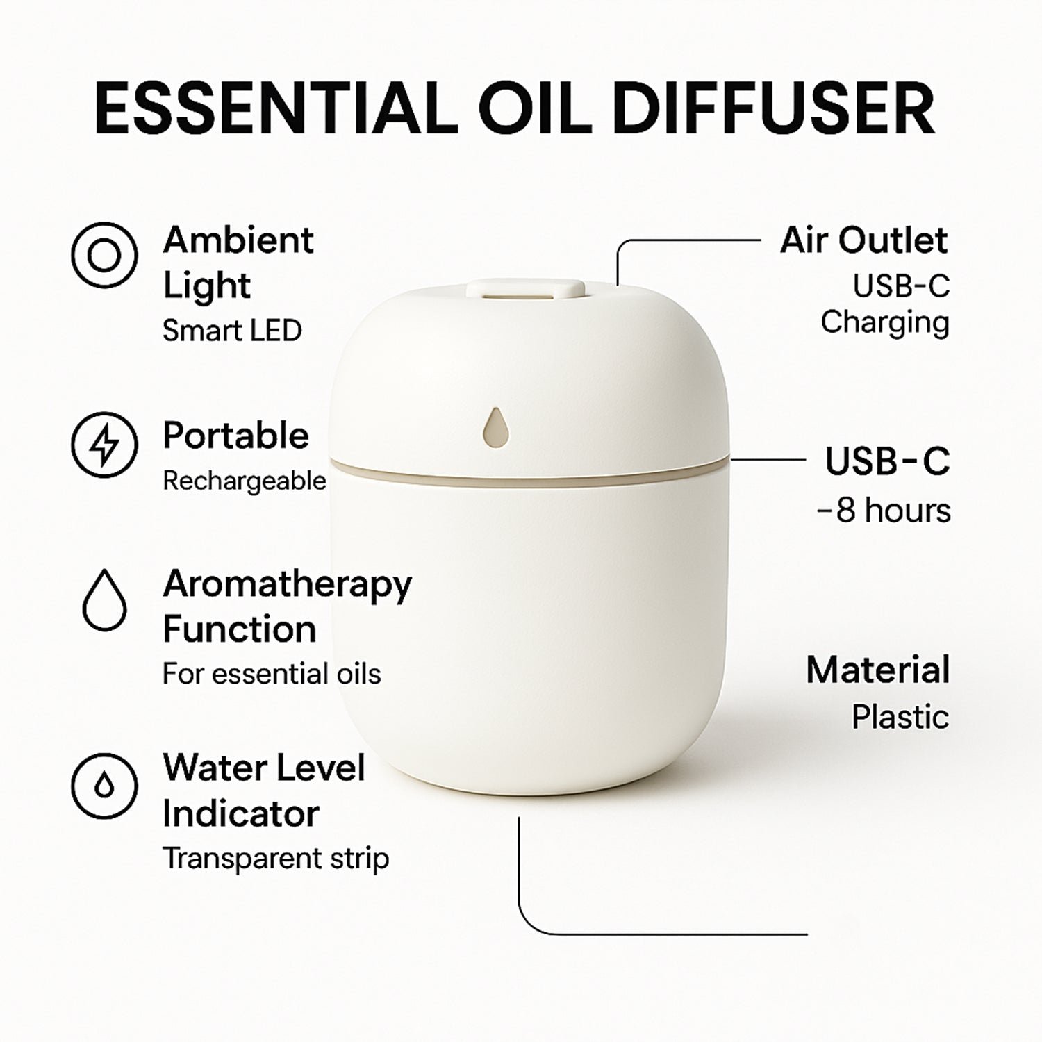 Portable Mini USB Humidifier with Light, Cool Mist & Essential Oil Diffuser (250ML / Mix Design) - Image 3