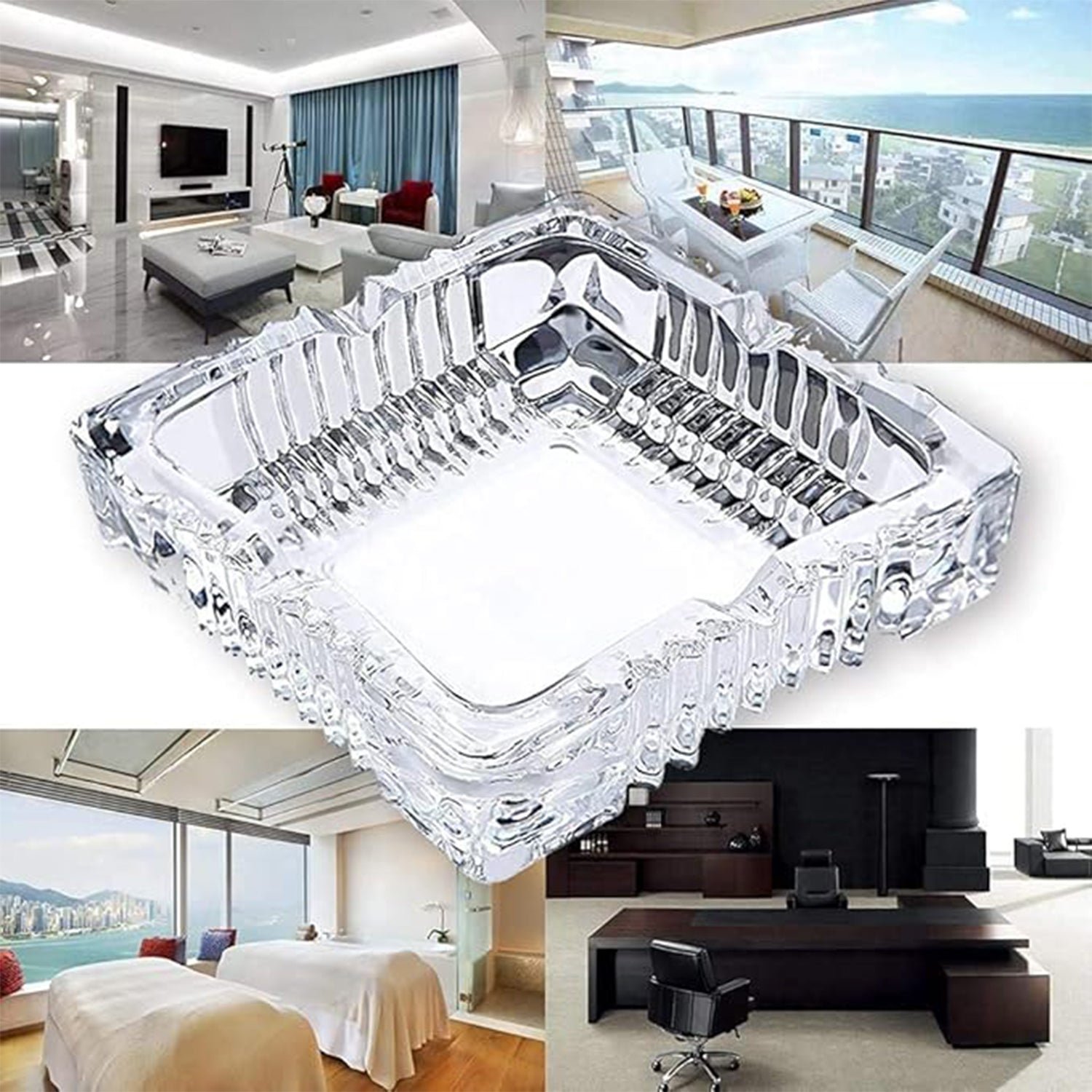 Square Glass Misti Crystal Quality Cigar Cigarette Ashtray Round Tabletop for Home Office Indoor Outdoor Home Decor - Image 8