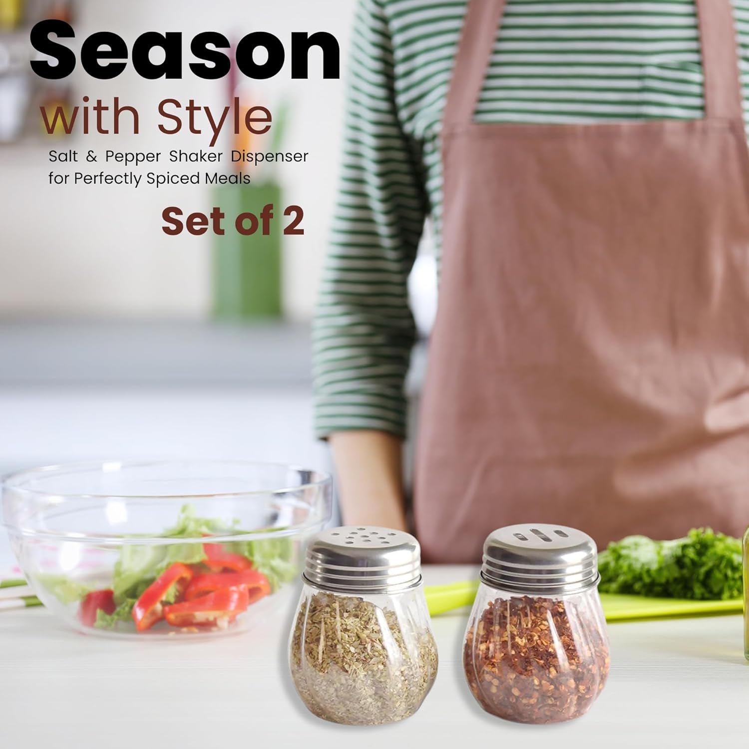 Apex Oregano & Chilli Flakes Dispenser Set – 2 Pcs Plastic Spice Shaker with Stainless Steel Lid - Image 8