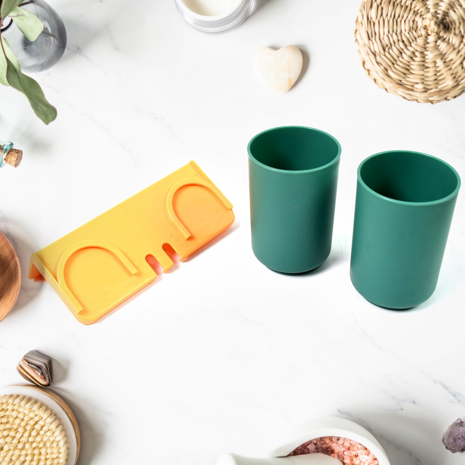 Multipurpose Wall Mount Toothbrush Holder Plastic Stand With 2 Cup (1 Set) - Image 8