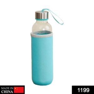 galibazaar glass water bottle, 500 ml, with protective cover.