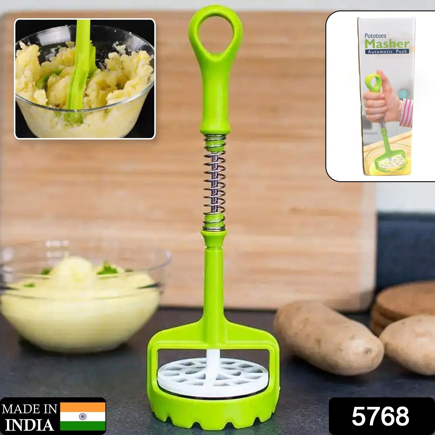 Multi Functional One-Handed Plastic Manual Mashed Potatoes Masher, Mash Sweet Potato Masher with Comfort Grip and Stainless-Steel Spring Design for Nonstick Pans (1 Pc) - Image 2