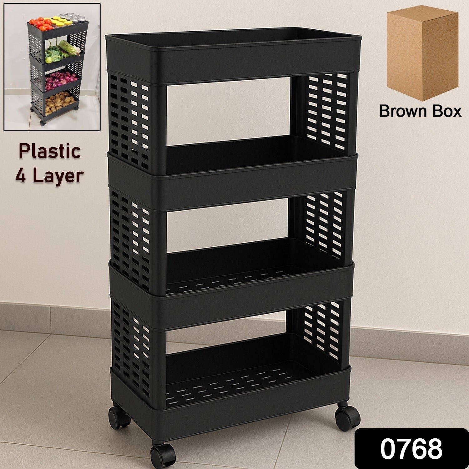 4-Layer Plastic Storage Rack with Wheels - Image 2