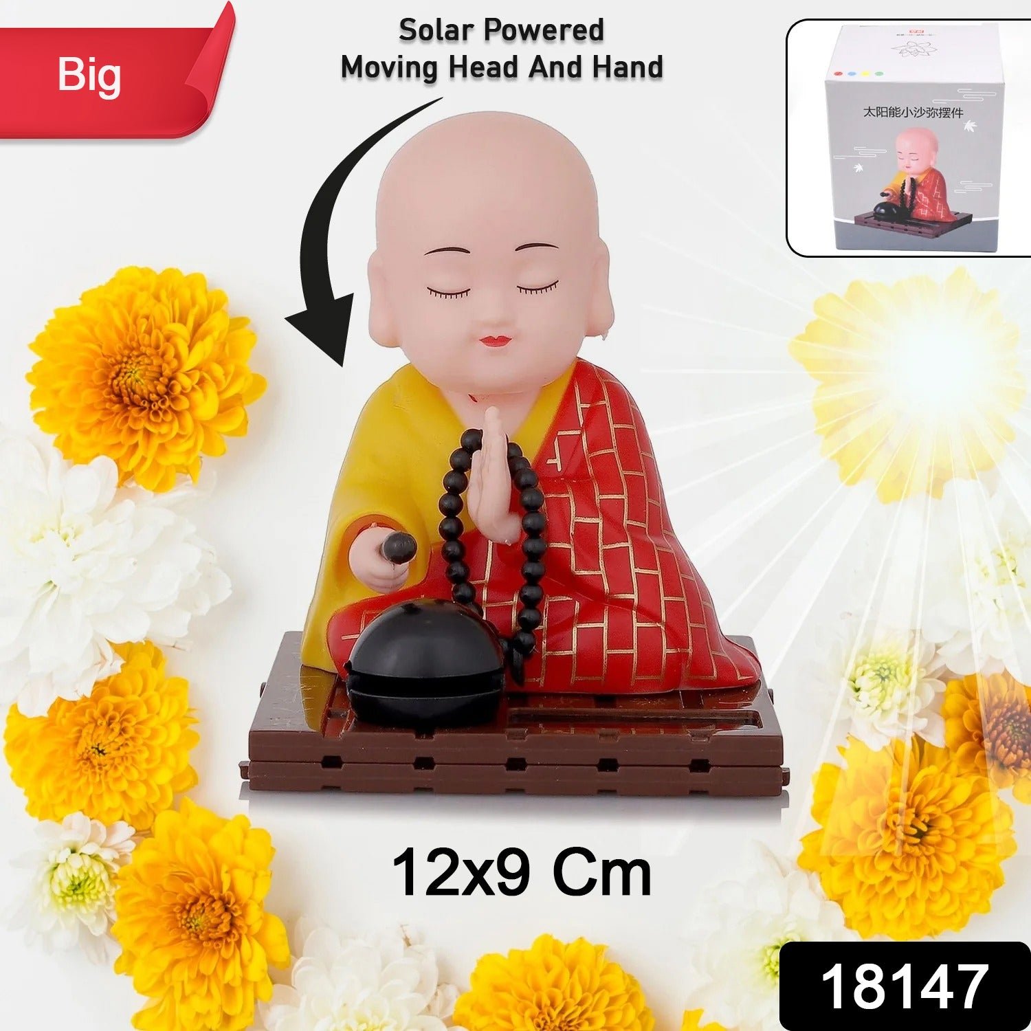 Solar Powered Sitting Buddha Statue, Moving Head and Hand (1 Pc / Big) - Image 3