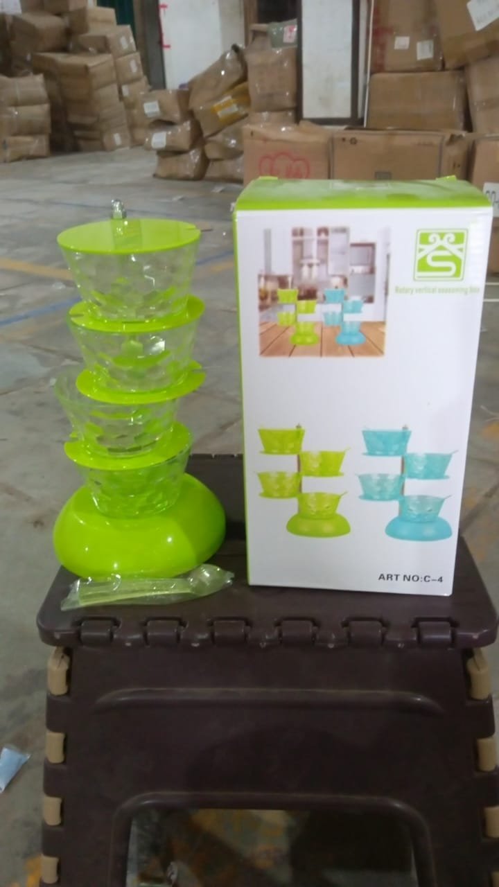 4 Section 360° Rotating Vertical Seasoning Box Plastic Pickle Tower | Spice Rack (4 Layer with 4 Plastic Spoon / 1 Set) - Image 6