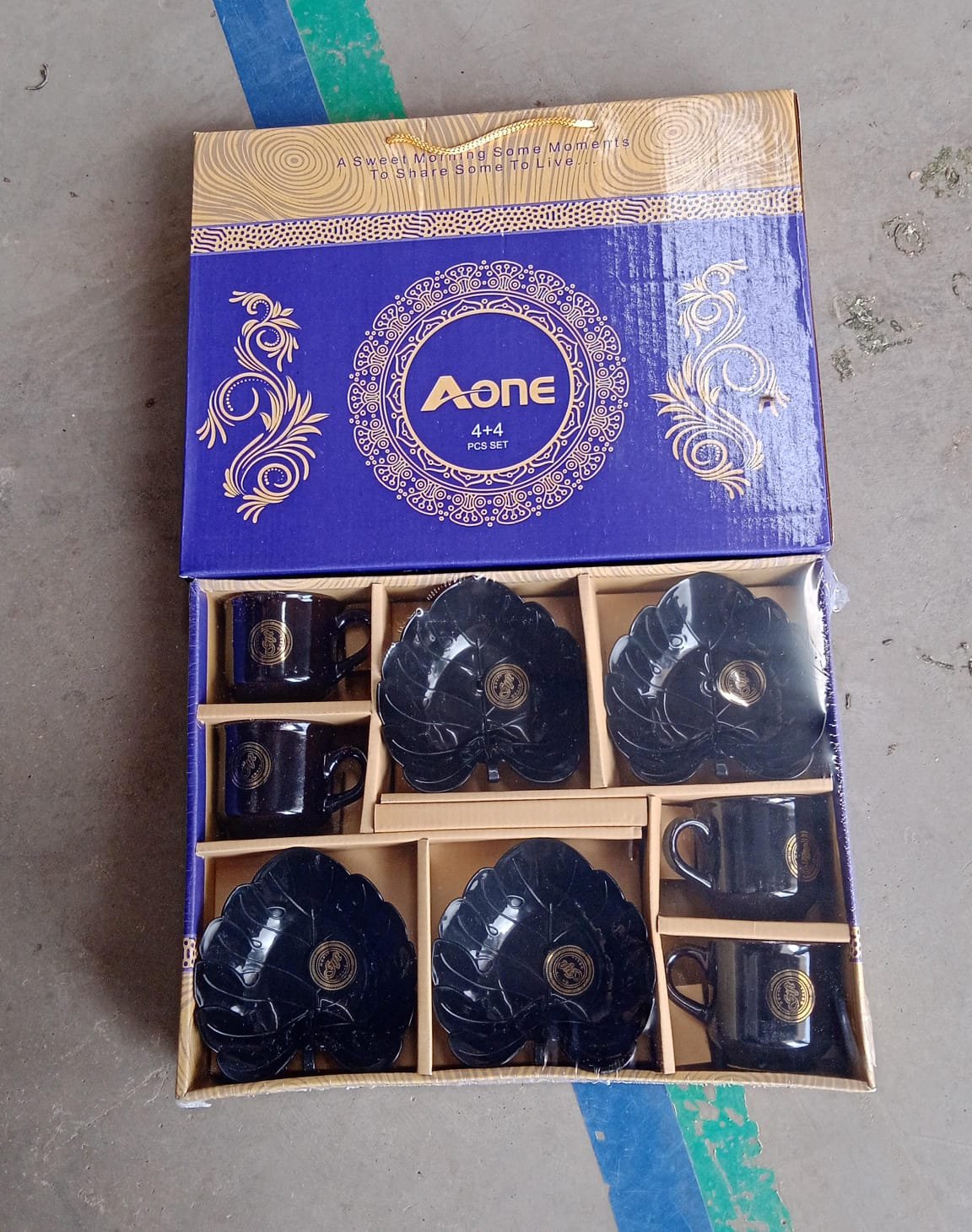 A One Ceramic Tea / cups / Mug Set With Leaf Shape Serving Bowl (8 Pcs set) - Image 8