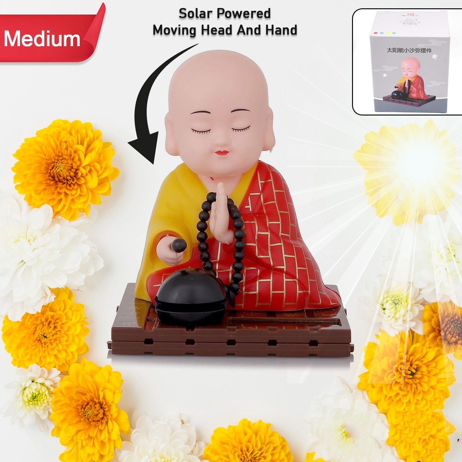 Solar Powered Sitting Buddha Statue, Moving Head and Hand (1 Pc / Medium) - Image 5