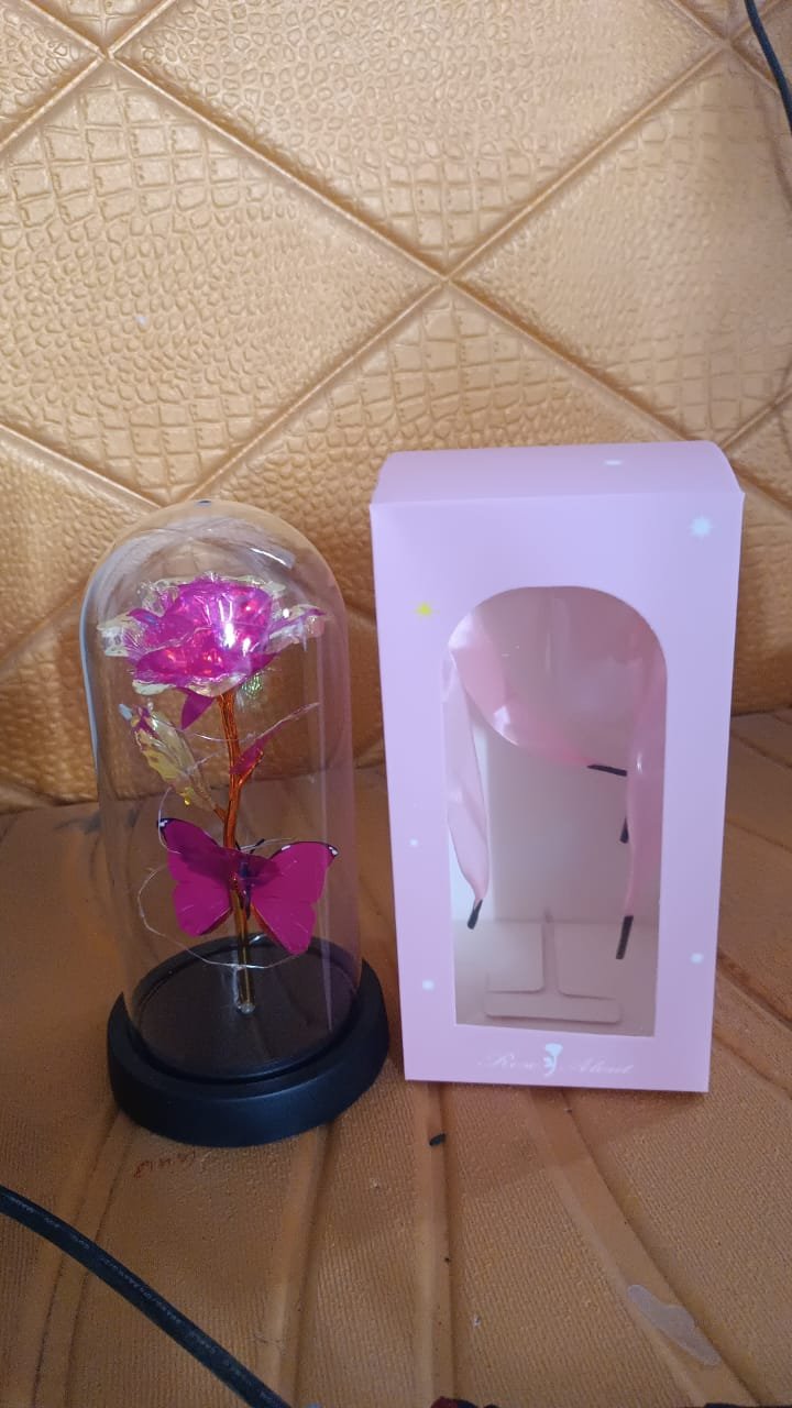 LED Decorative Rose with Butterfly in Transparent Plastic Dome (1 Pc / Battery Not Included) - Image 8