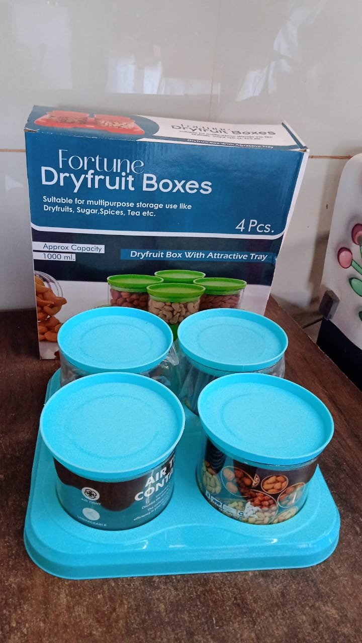 Airtight Container Jar 4 Pc Set With Stylish Tray for Kitchen Unbreakable Jar Set for Multipurpose Storage ( Mukhwas Dani ) - Image 9