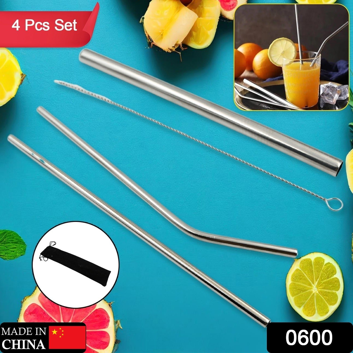 Reusable Stainless Steel Straws with Case for Drinking (4 Pc, Eco-Friendly) - Image 2