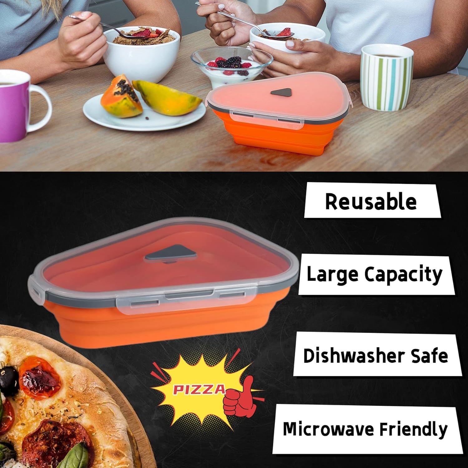 Reusable Expandable Pizza Storage Container with 5 Microwavable Trays – Adjustable for Home & Outdoor Use - Image 8