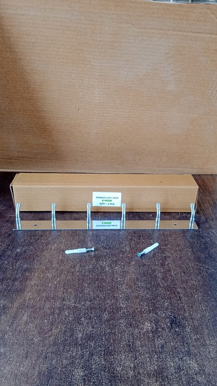 Stainless Steel Wall Mounted Coat 6 Hook Rack (32x3 / 1Pc) - Image 7