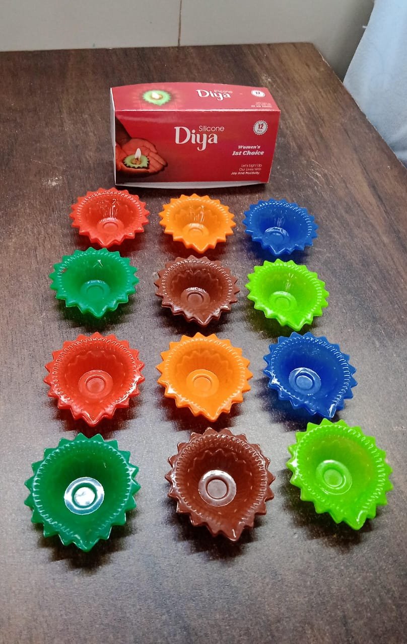 Silicone Diya for Diwali Attractive Design Colourful Diya Combo, Diwali (12 Pcs Set) - Image 9