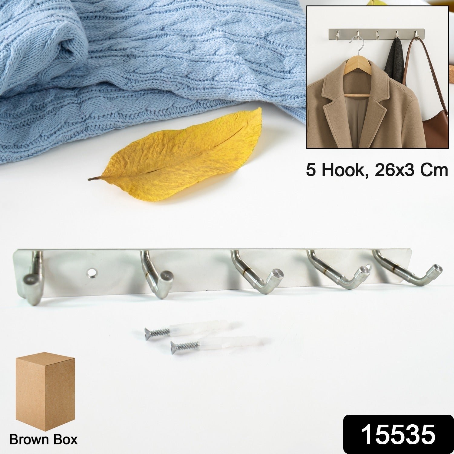 Stainless Steel Wall Mounted Coat 5 Hook Rack (26x3 / 1 Pc) - Image 2
