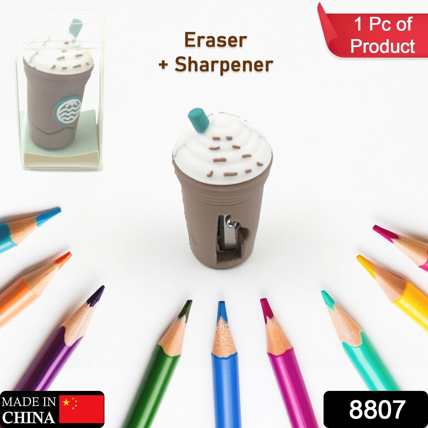 2In1 3D Cute Coffee Or Ice cream Shape sharpner Like Rotary Manual Pencil Sharpener for Kids Ice Cream Style Office School Supplies, Back to School Gift for Students,Kids Educational Stationary kit, B'Day Return Gift (1 Pc) - Image 2