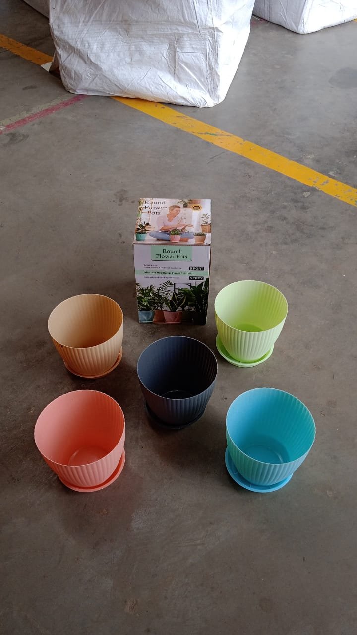 Round Plastic Flower Pot with Bottom Tray (5 Pcs Set / With Color Box) - Image 9