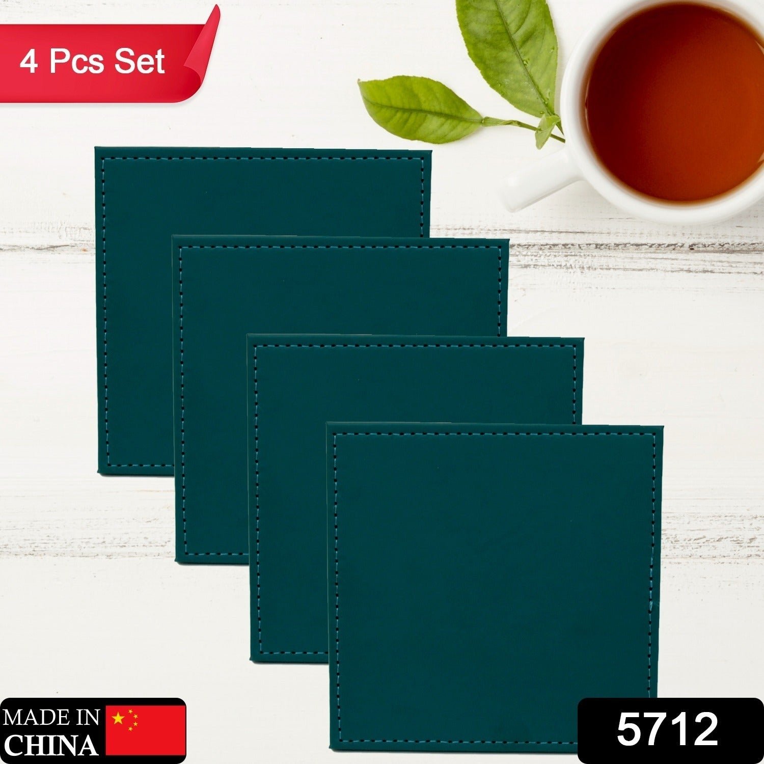 Square Leather Tea Coaster Set – Durable Dining & Coffee Table Decor (4 Pc) - Image 2