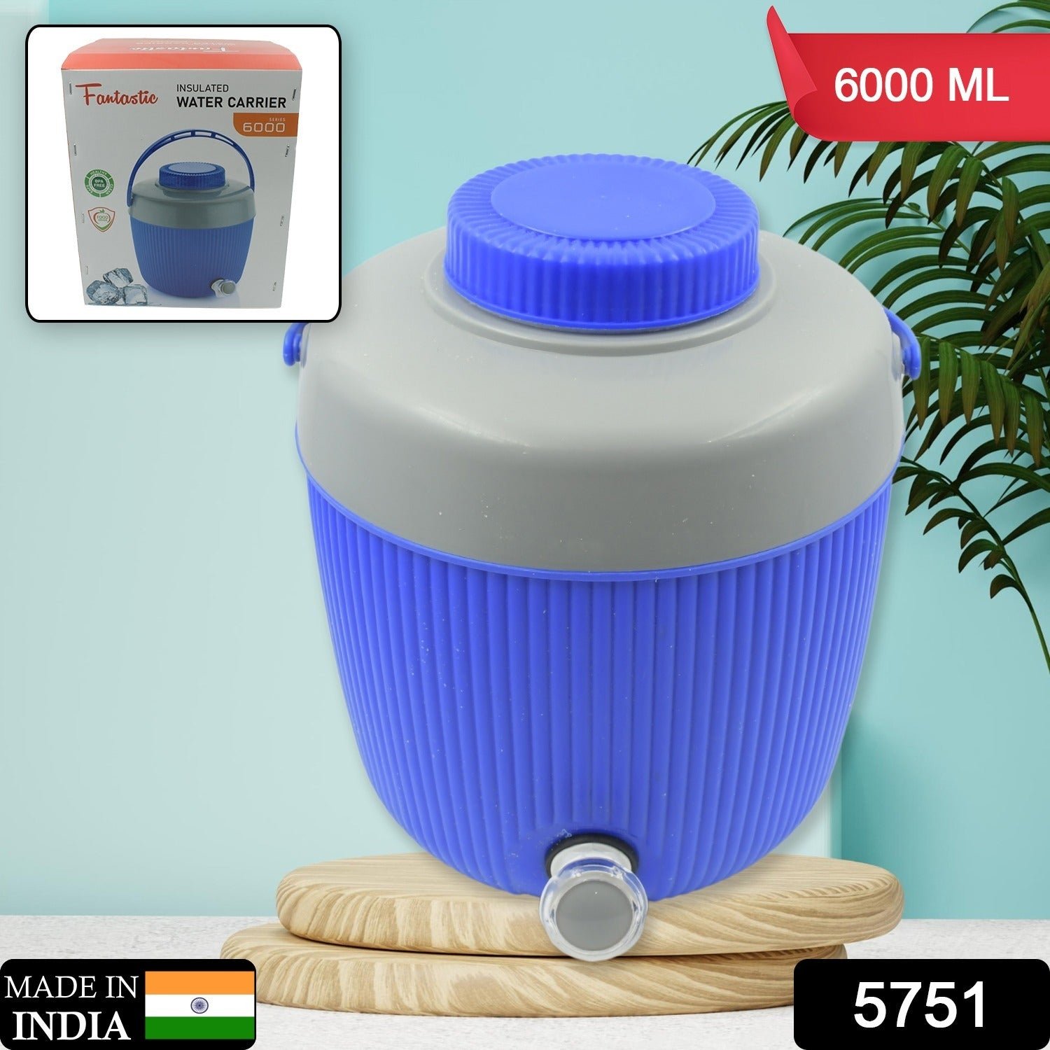 Insulated Water Jug, Insulated Plastic Water Jug with a Sturdy Handle, Water Jug Camper with Tap Plastic Insulated Water Storage Cool Water Storage for Home & Travelling (6000 ML) - Image 2