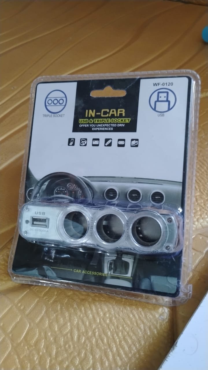Triple 3 Way Car 12v Lighter Socket Splitter USB Charger Power Adapter - Image 7