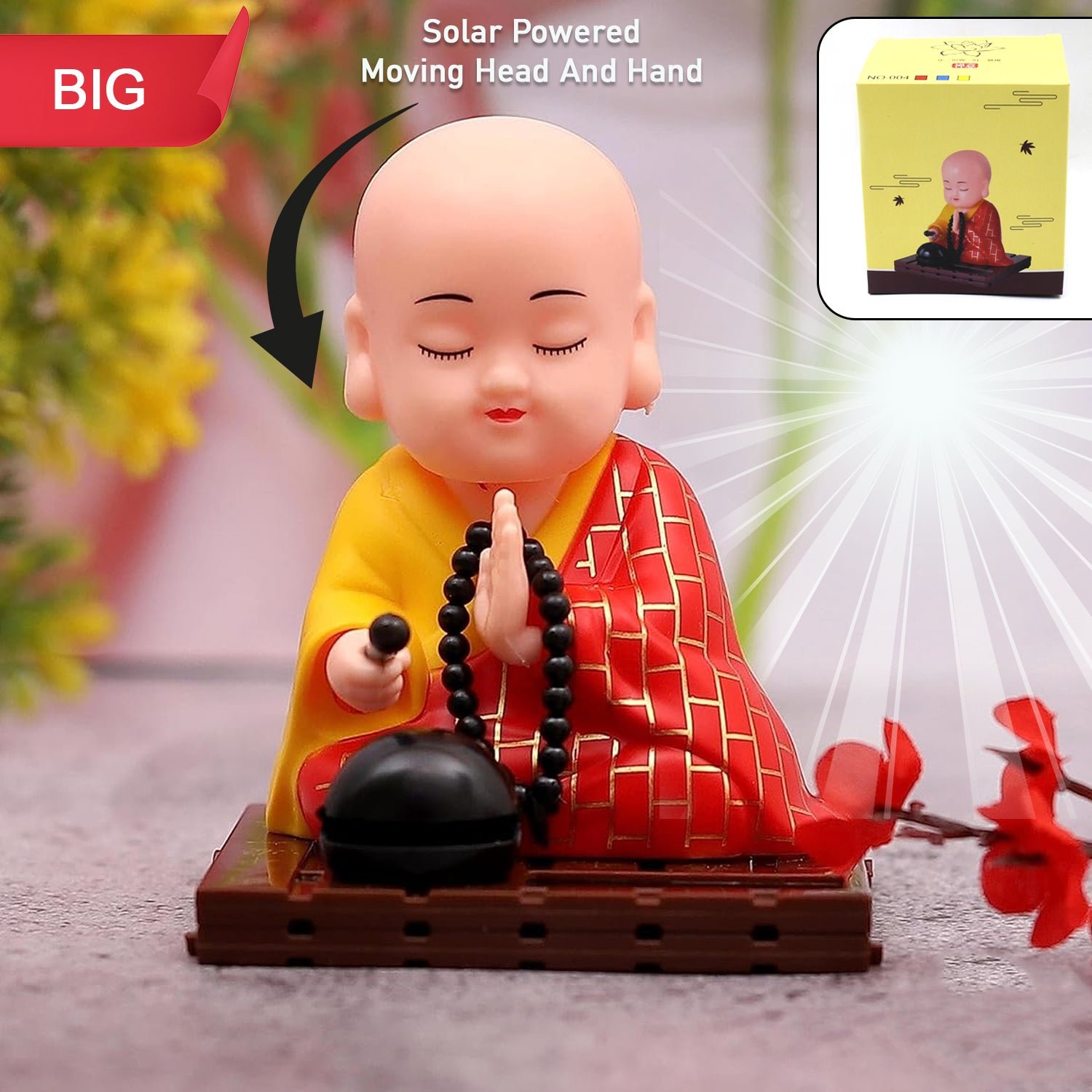 Solar Powered Sitting Buddha Statue, Moving Head and Hand (1 Pc / Big) - Image 2