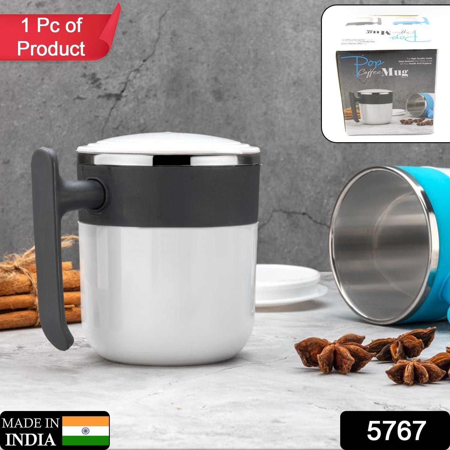 Stainless Steel Insulated Coffee/Tea Mug with Lid – Double Wall Hot Beverage Travel Cup, Milk Mug for Office & Home Use (1 Pc) - Image 2