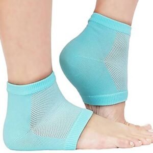 Multicolor silicone heel socks for pain relief.
