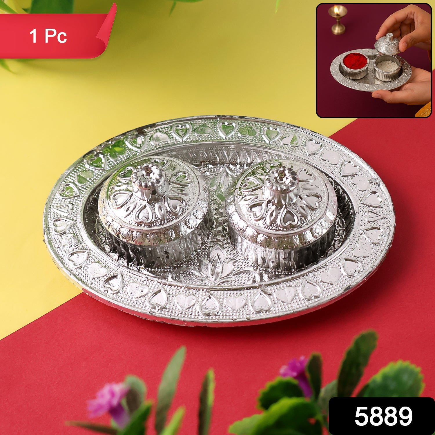 Oval Shape Special Puja Thali (1 Pc / Mix Design) - Image 2